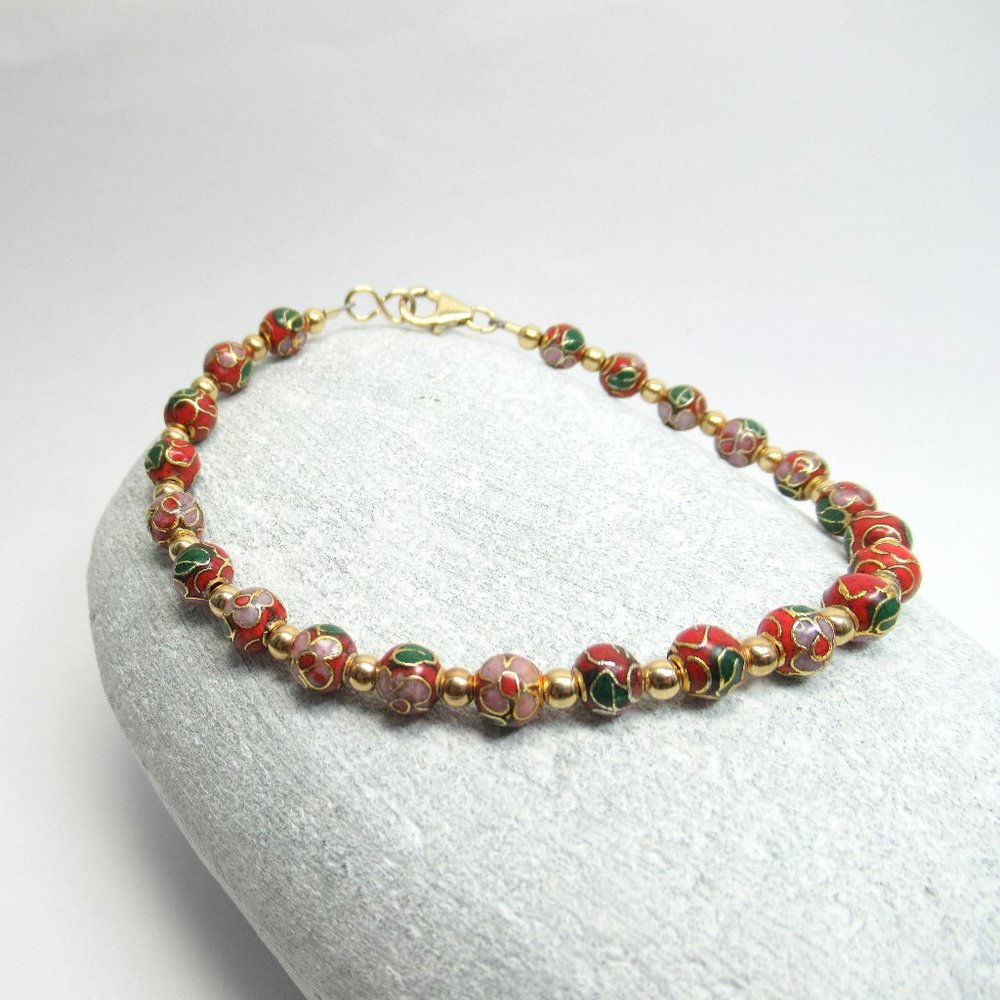 Red Cloisonne Bead Bracelet